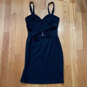 Women's Forever21 Black Sexy Fun Criss Cross X Cutout Front Bodycon Mini Dress